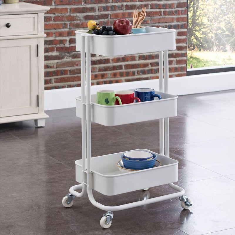 Multifunctional cabinet on wheels with three capacious shelves - white