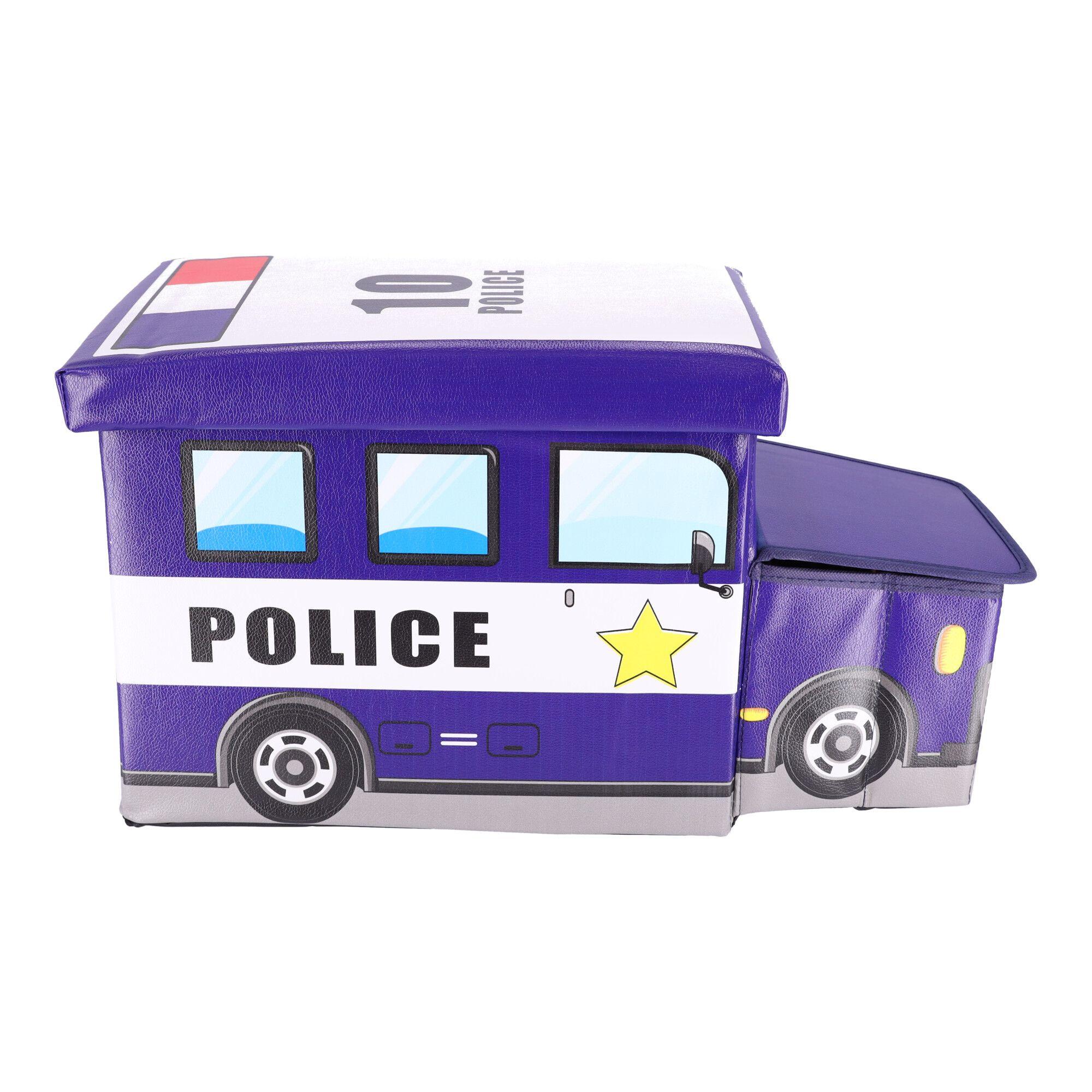 Pojemnik na zabawki z pufą - wóz Policyjny