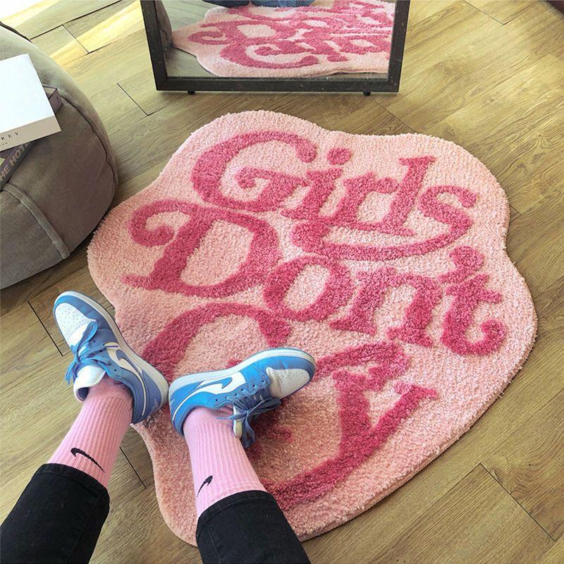 Decorative soft carpet "Girl's don't cry" 120x120 cm -  pink.