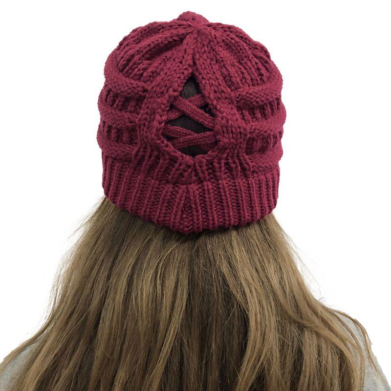 Winter hat for a ponytail - burgundy