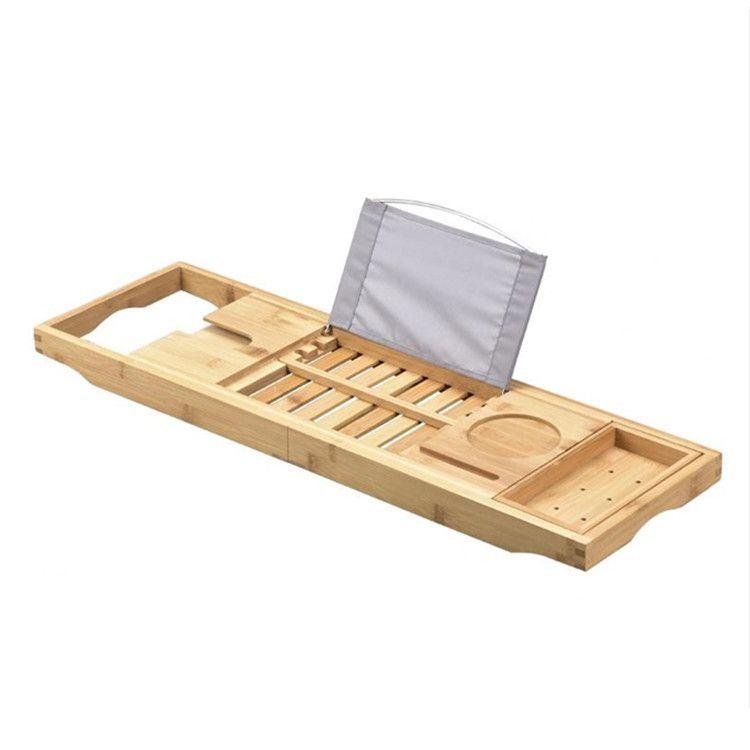 Bamboo bath tray for the bathtub with a wine glass holder / Bathroom shelf for the bathtub - adjustable