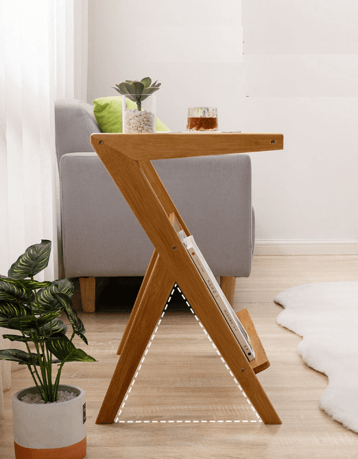Bamboo table with rattan shelf - dark brown, width 45 cm