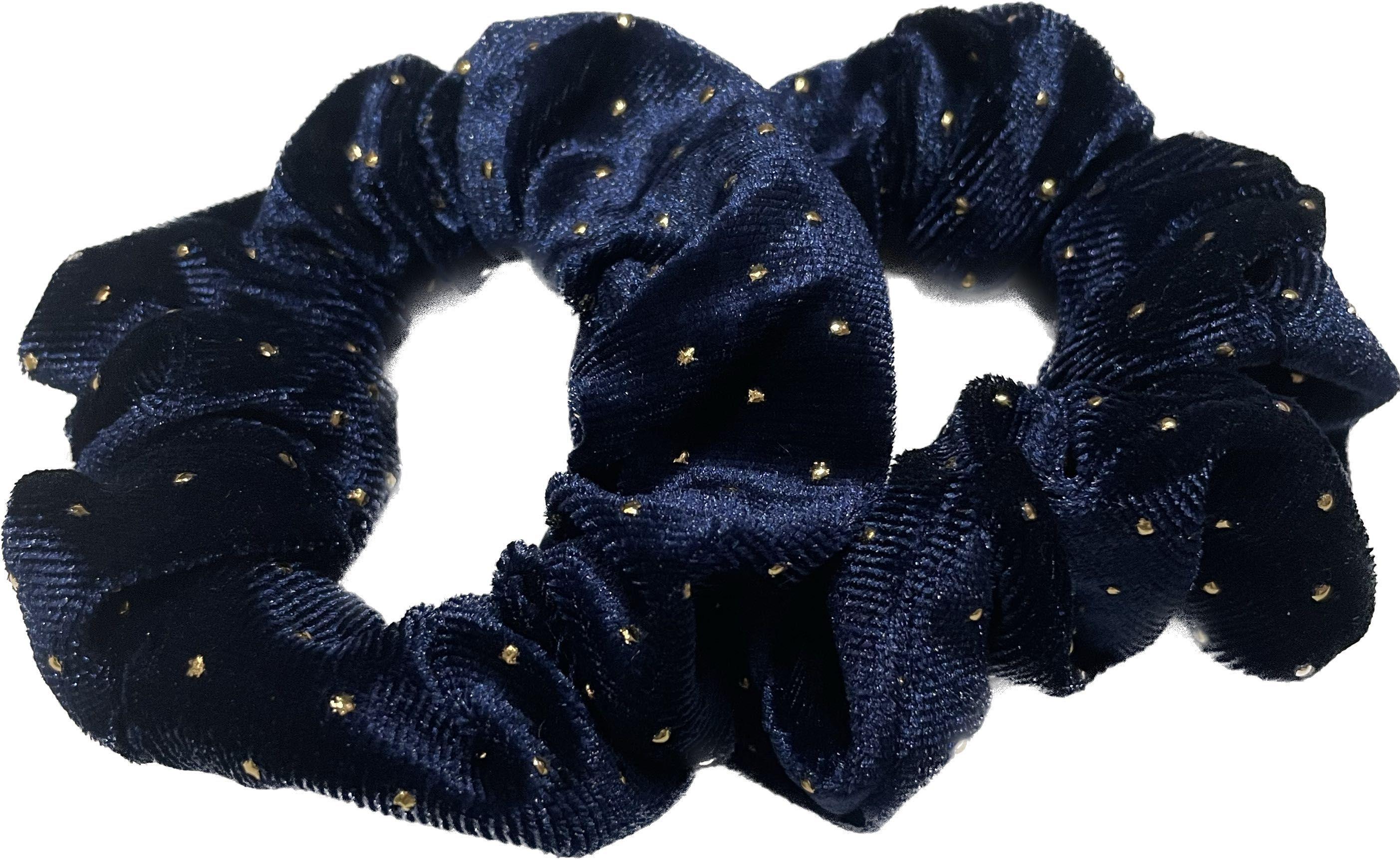 Velor hair scrunchie BLING 2 pcs. - with golden rhinestones, navy blue
