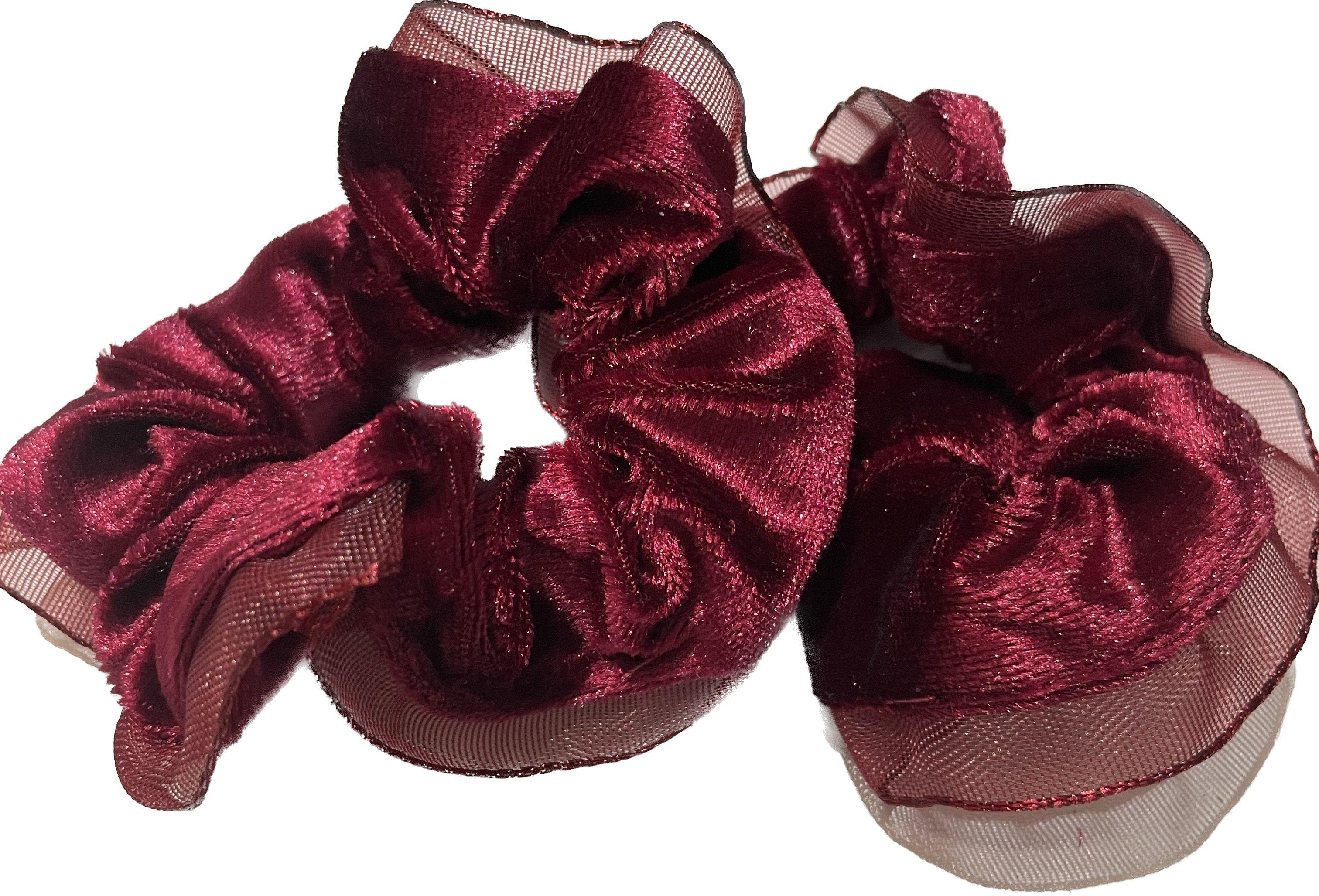 Velor hair scrunchie BLING 2 pcs. - with lace, maroon