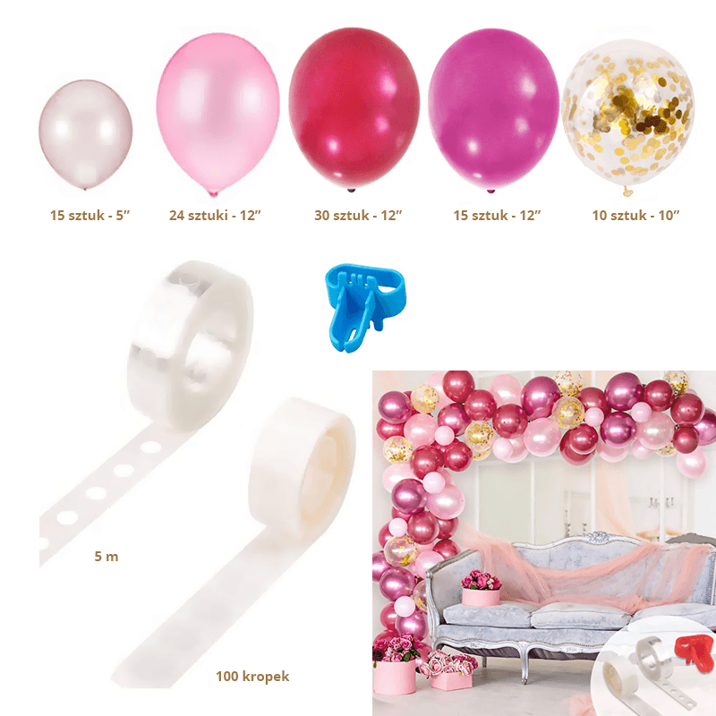 Girlanda balonowa 94 balonów – ciemnoróżowa / rose gold