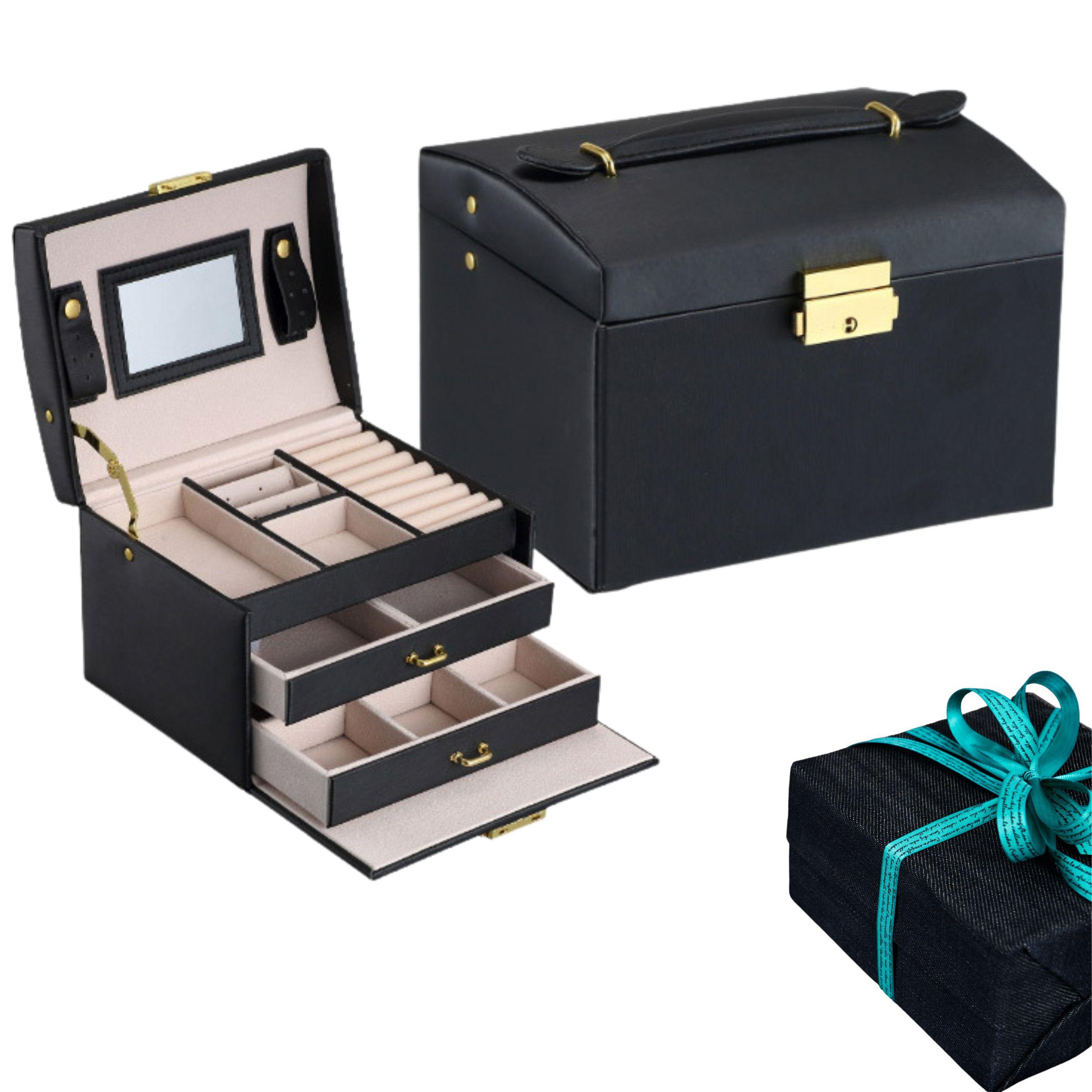 Wielopoziomowa szkatułka LELANI, kuferek na biżuterię Premium - czarna