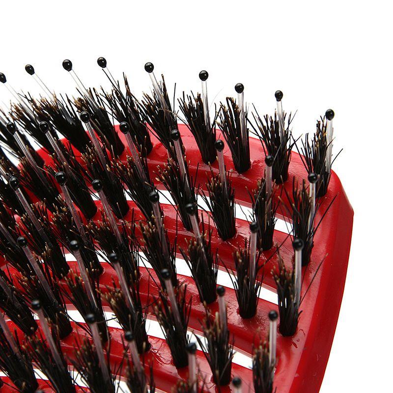 Profiled hair brush with boar bristles - red