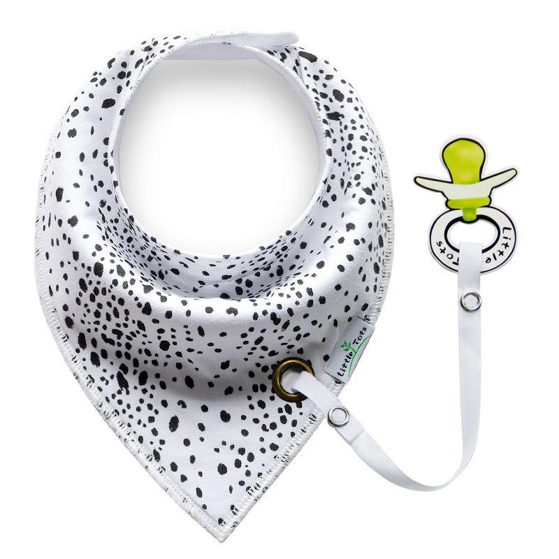 Scarf / bib with a pacifier hanger - black dots