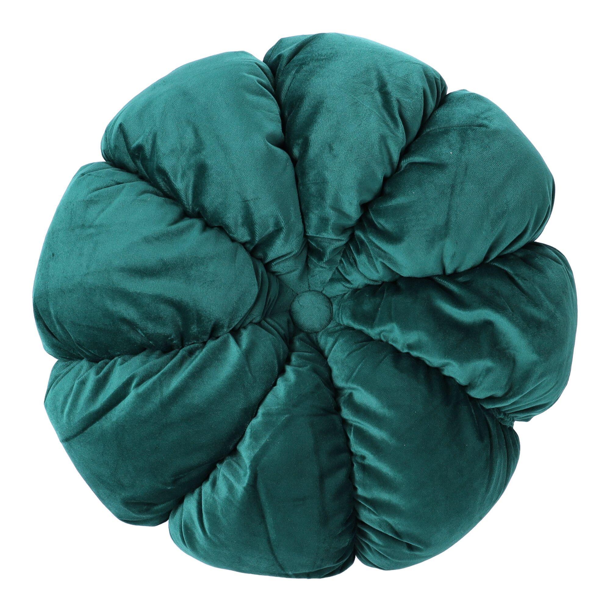 Okrągła poduszka dekoracyjna z guzikiem - butelkowa zieleń