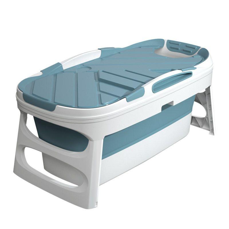 Foldable bath tub with cover - blue