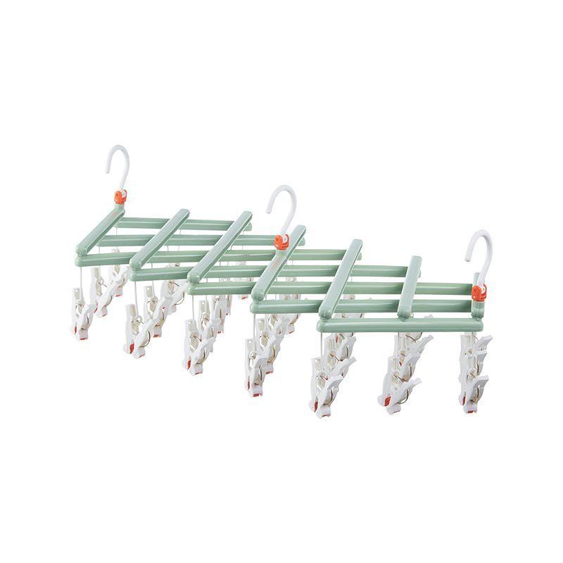 Plastic foldable clothes hanger with clips - 29 clips - green