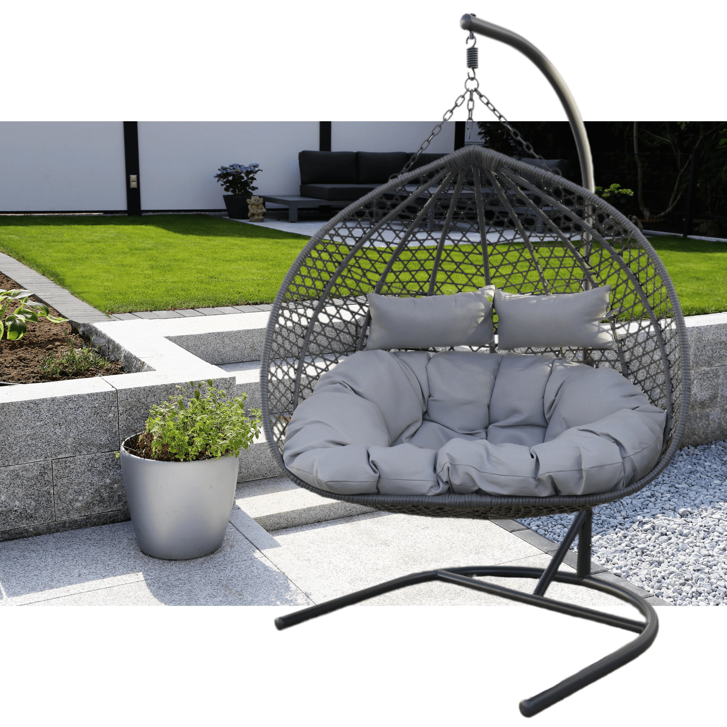 Two-seater hanging chair - gray two-seater cocoon (Grey Pillow)
