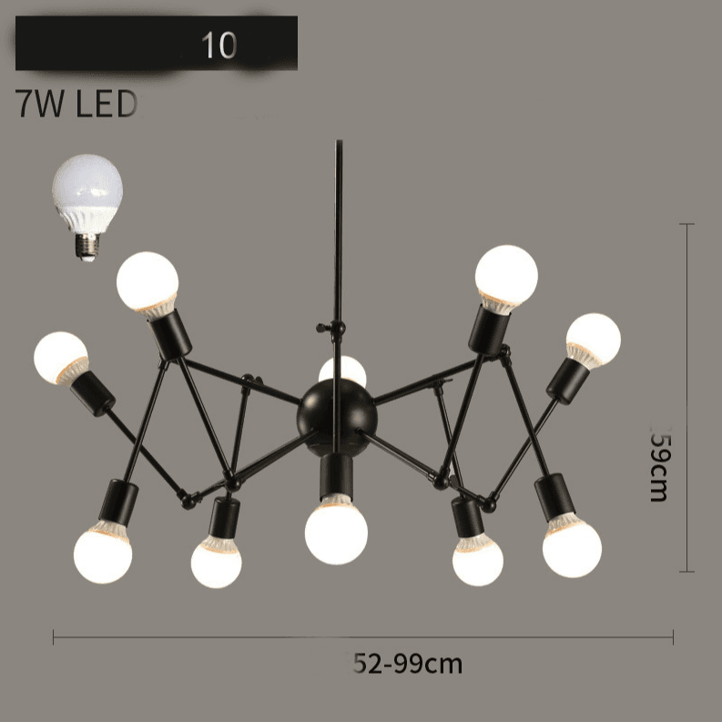 Modern ceiling lamp / Reto spider chandelier - black, 10-armed