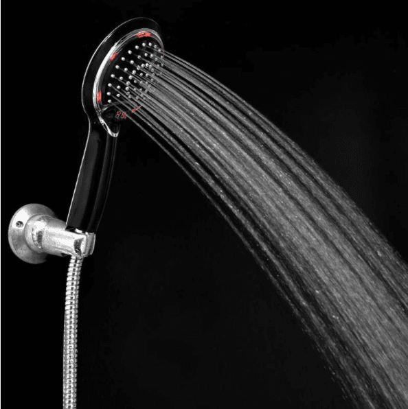 Shower head with LED temperature display - black