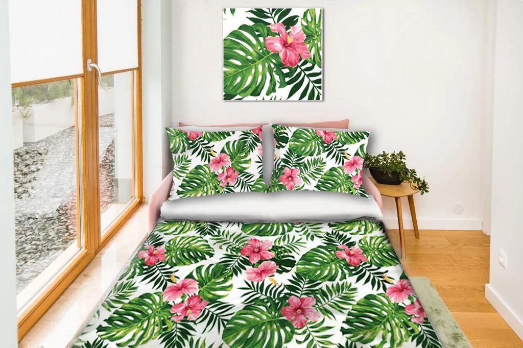 Cotton bed linen set 160x200 cm - monstera