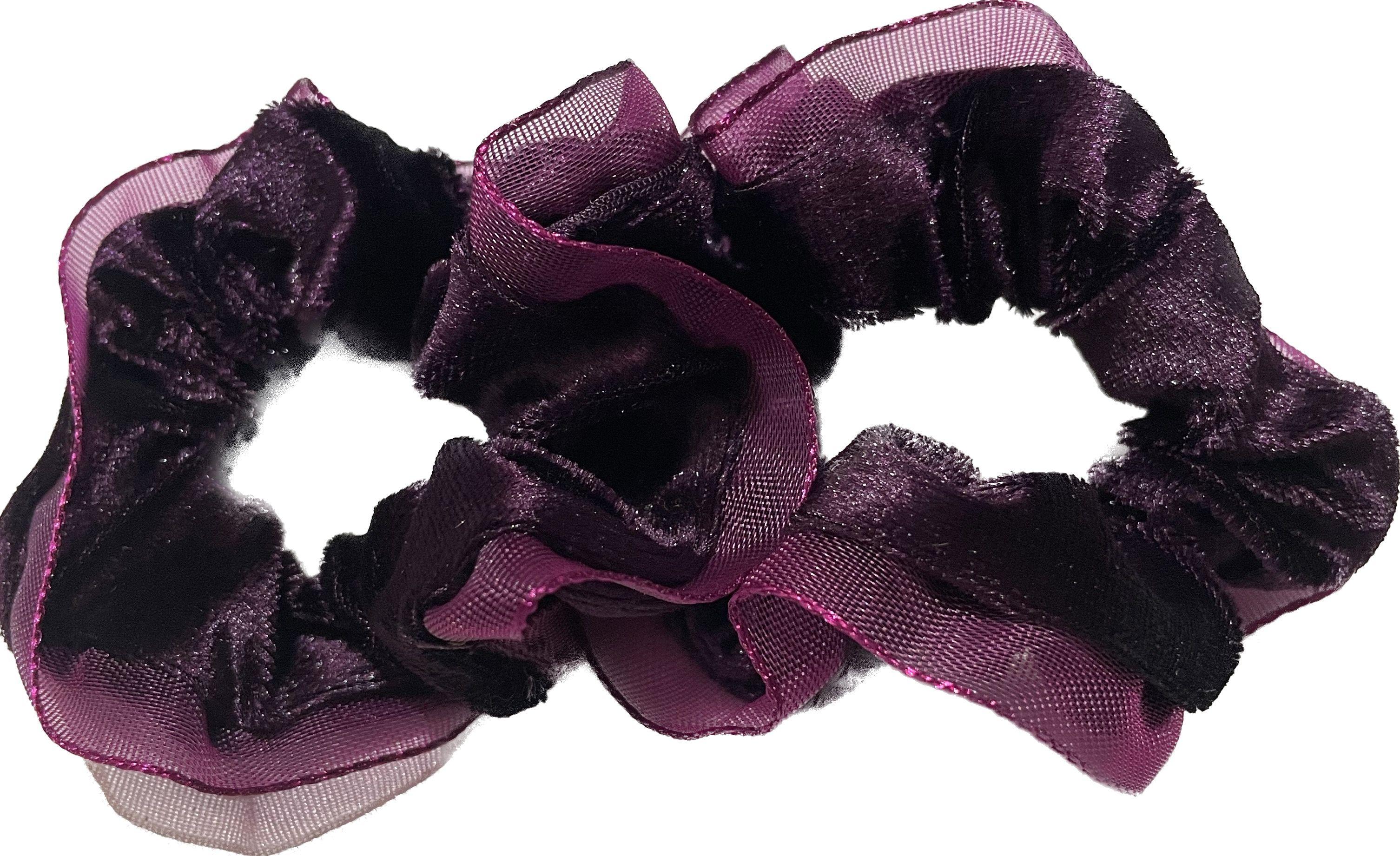 Velor hair scrunchie BLING 2 pcs. - with lace, plum