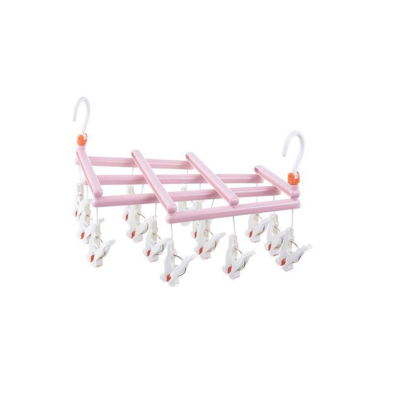 Plastic foldable clothes hanger with clips - 14 clips pink