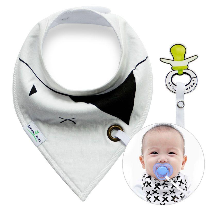 Shawl / bib with a pacifier hanger - white