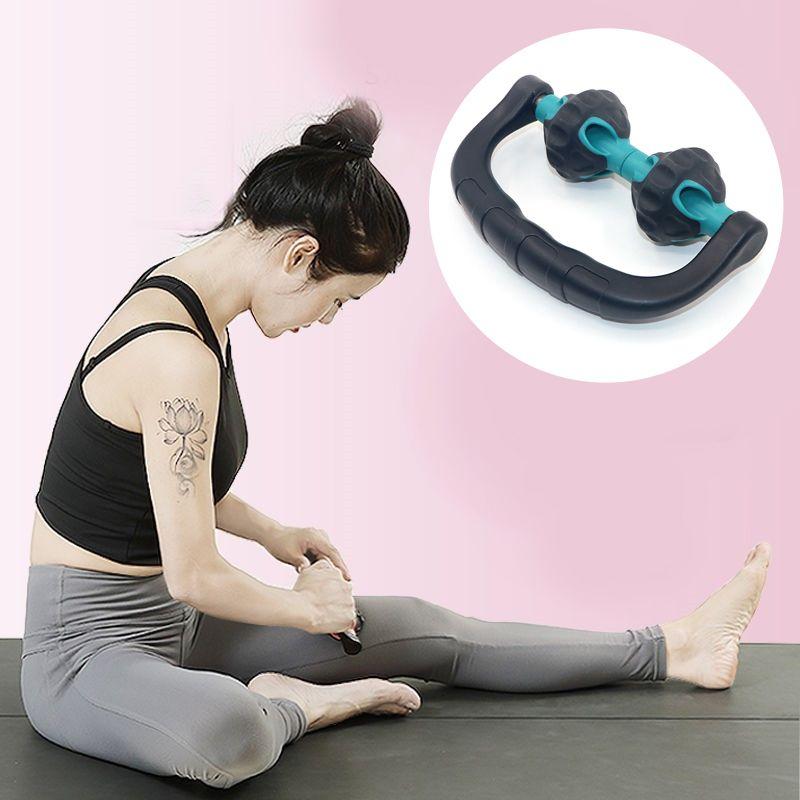 Hand-held body massager with 2 rollers - black and blue