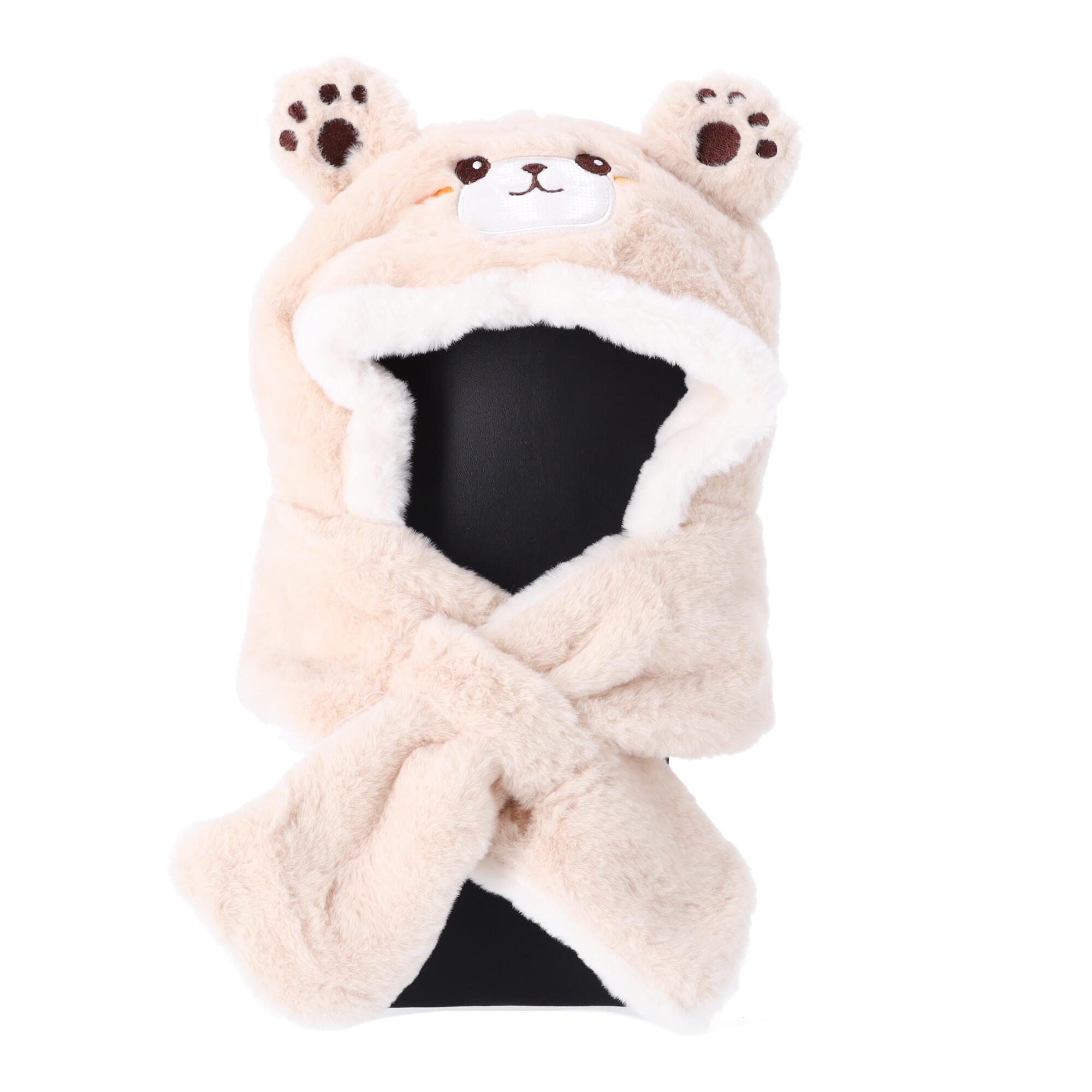 Children's plush hat with a scarf for children aged 1 to 8 –beige Bear