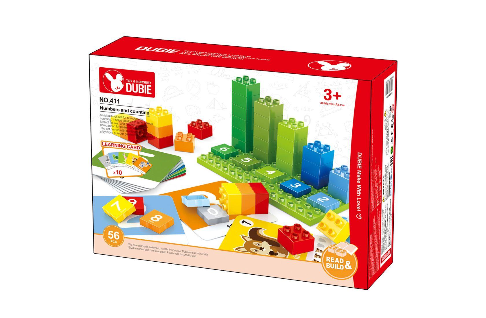 A set of 56 blocks for learning to count with 10 cards for learning the basics of counting