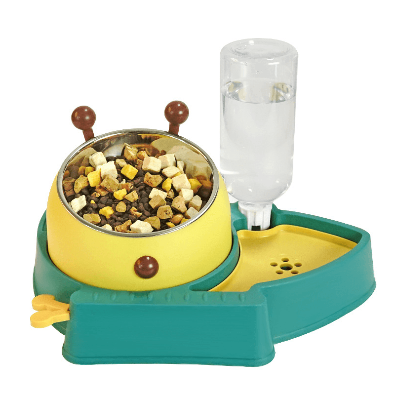Bowl with automatic water dispenser for dog and cat 2-in-1 - green