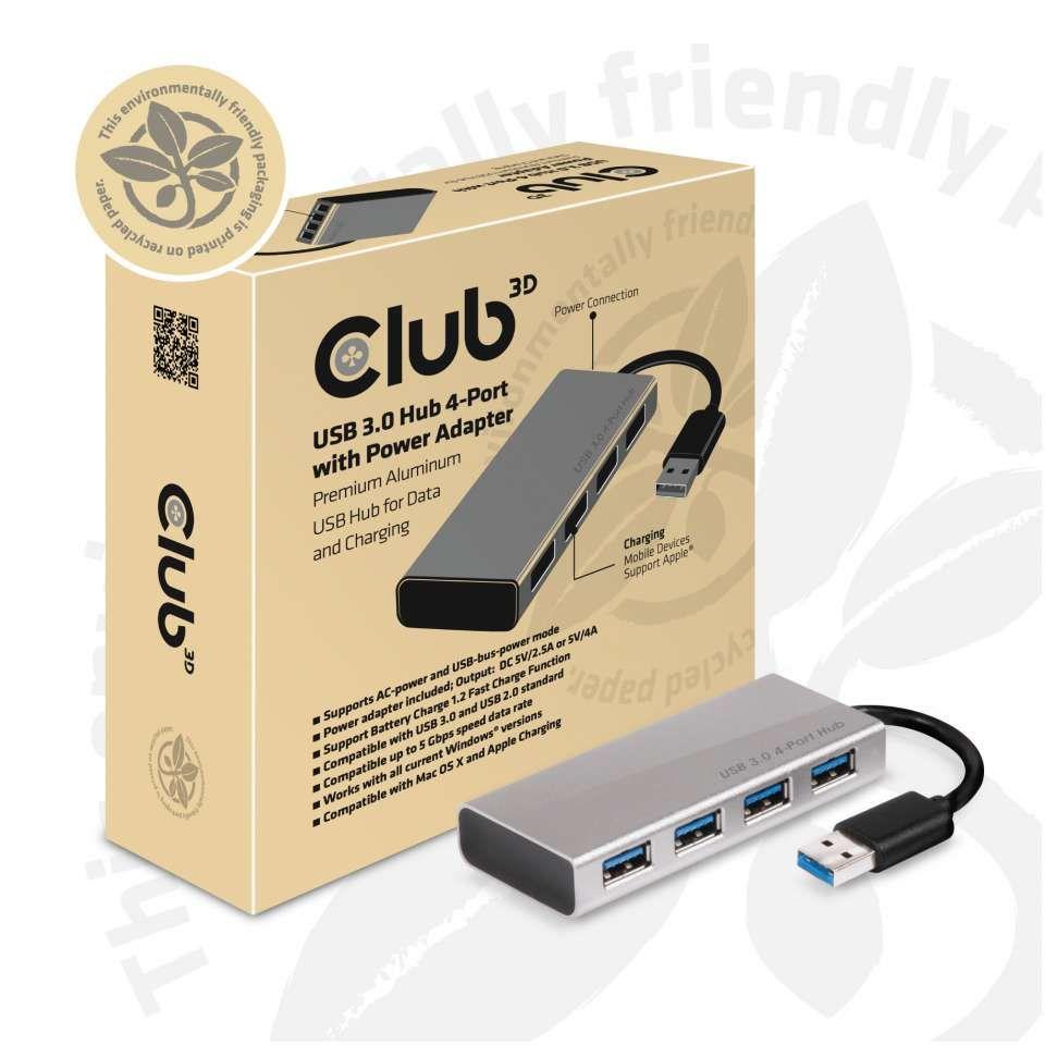 Hub Club3D CSV-1431 (USB 3.0 4-port Hub With Power Adapter)