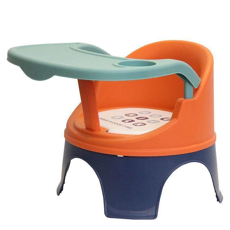 Portable baby chair for feeding and playing - orange and navy blue