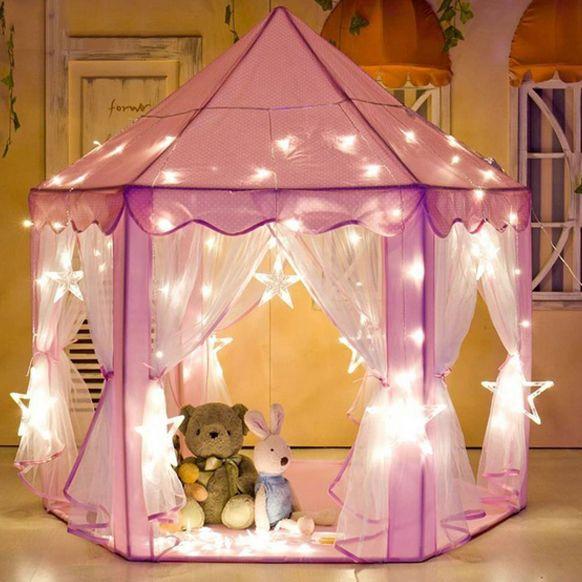 Hexagonal children's tent for home / garden - pink