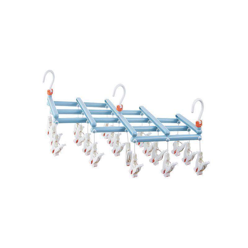 Plastic foldable clothes hanger with clips - 19 clips - light blue