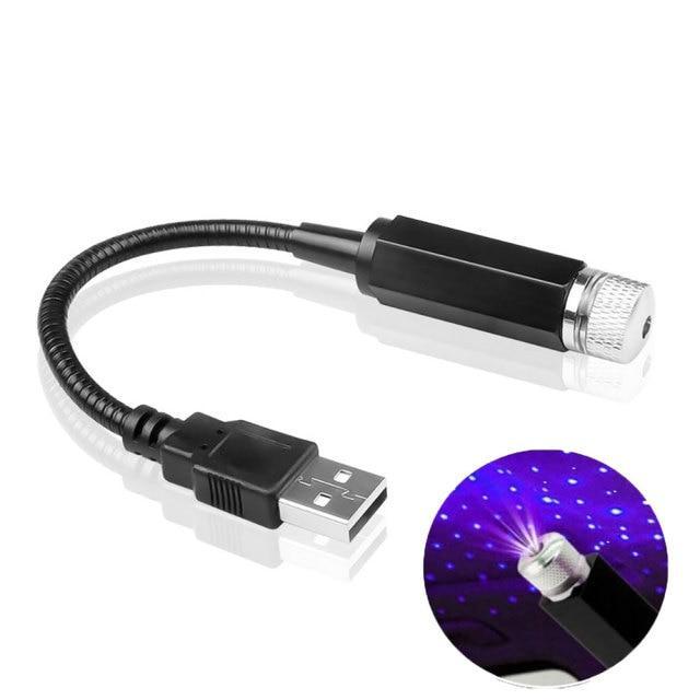 Projektor USB do samochodu i wnętrz - efekt gwiazd, niebieski / fioletowy