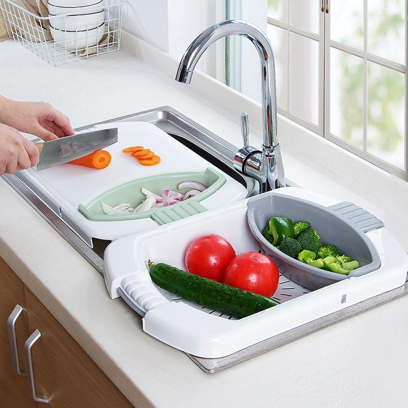 Multifunctional kitchen sink cutting board - green