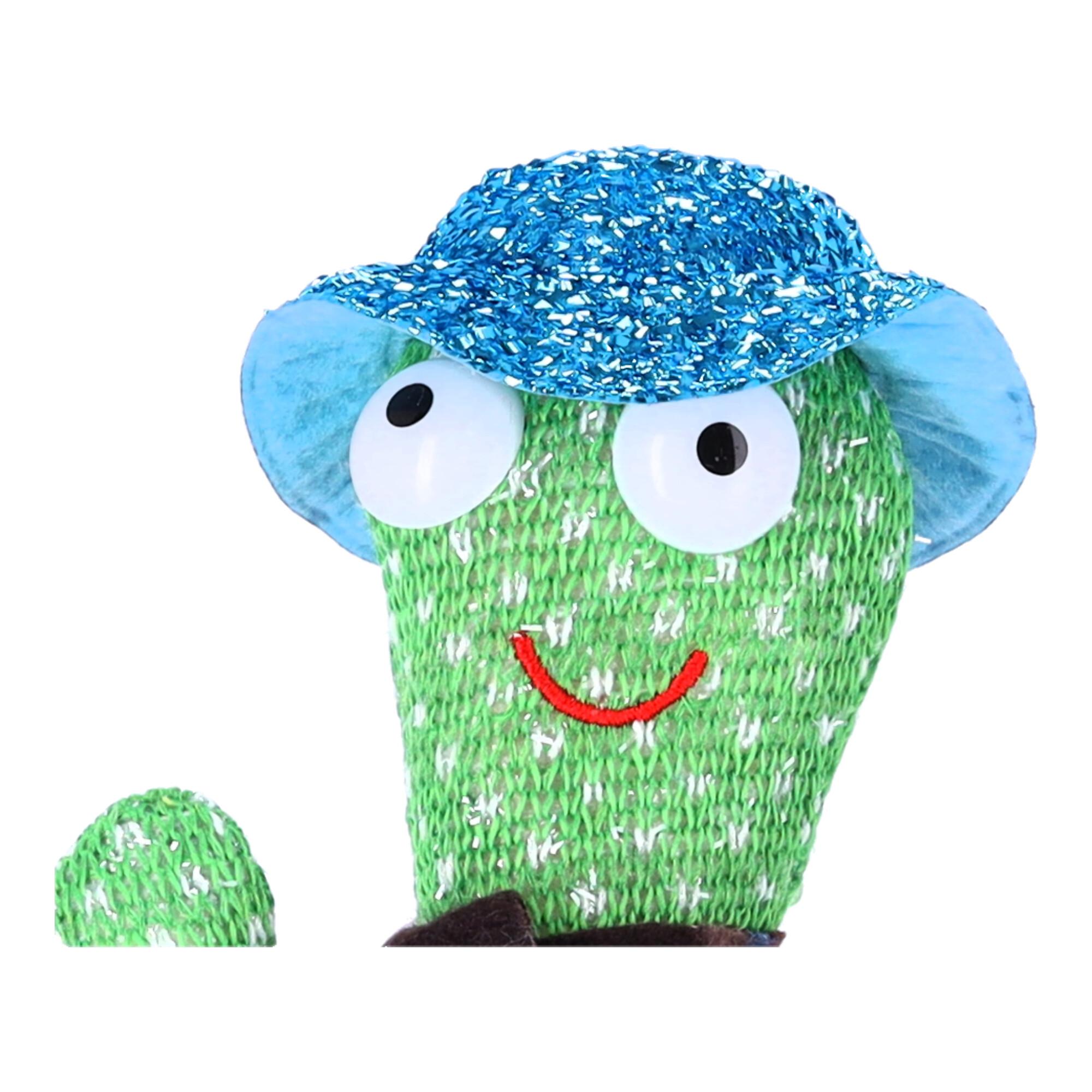 Children's toy - Dancing cactus - with checkered scarf and blue hat