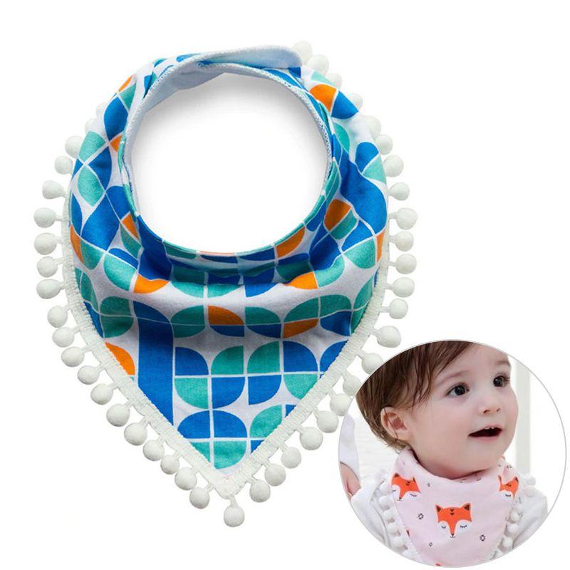 Baby scarf with pompoms - blue and green