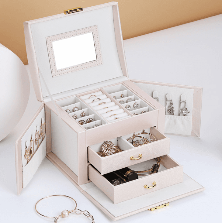 Wielopoziomowa szkatułka LELANI, kuferek na biżuterię L- biała