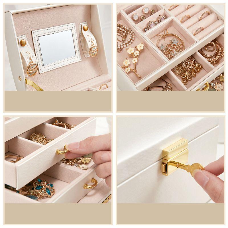 Wielopoziomowa szkatułka LELANI, kuferek na biżuterię Premium - beżowa