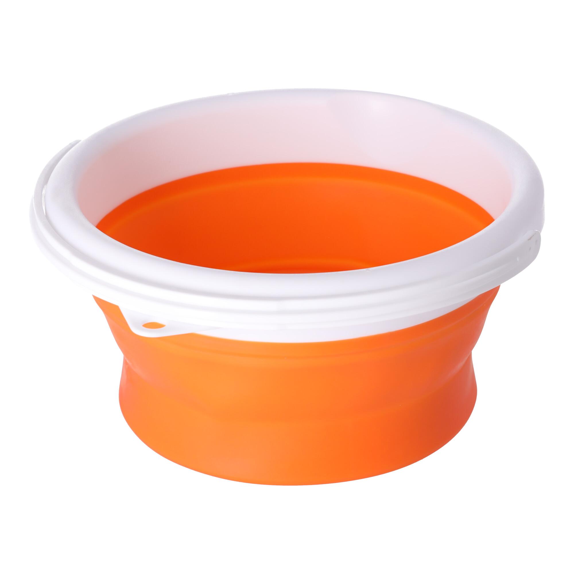 Silicone bucket 5L foldable - orange and white (with a lid)