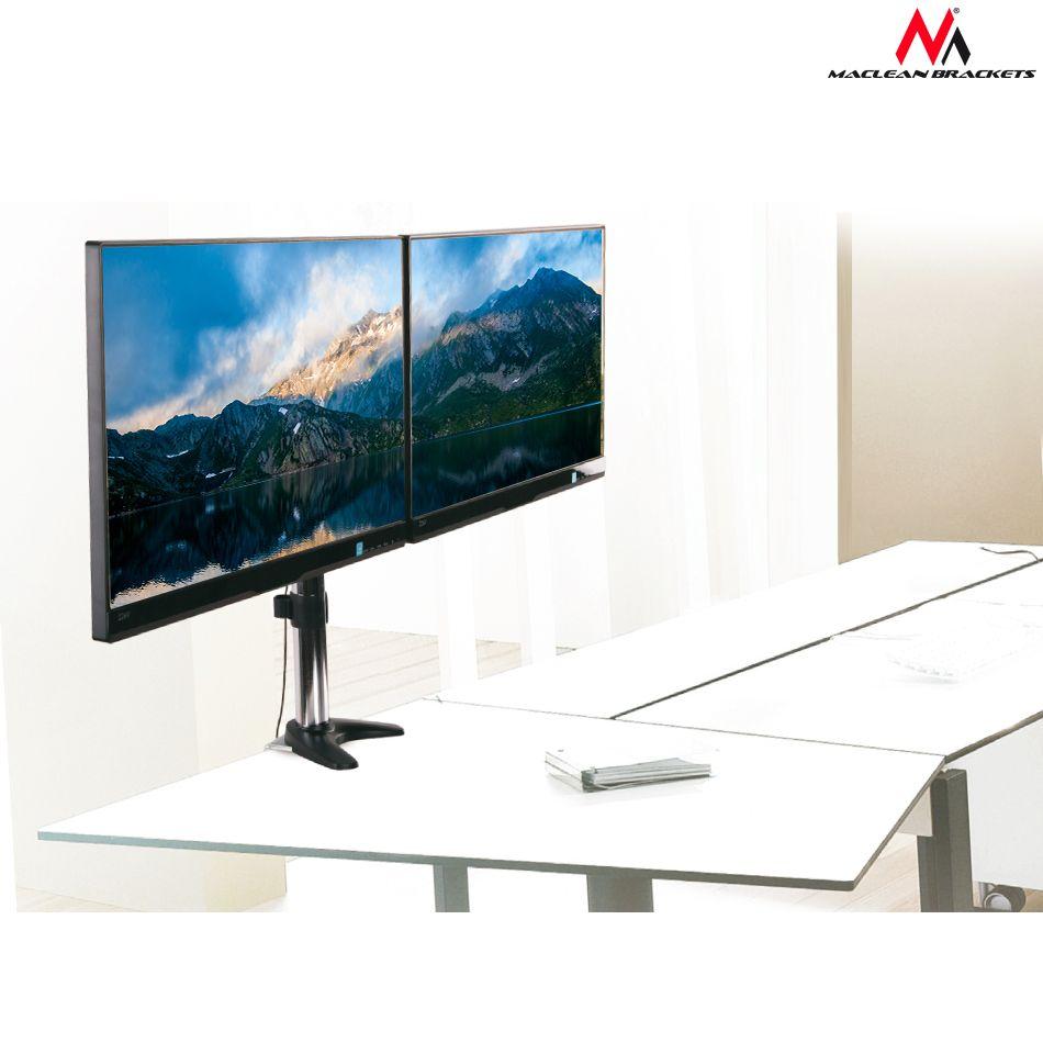 Uchwyt biurkowy do 2 monitorów Maclean MC-714 (biurkowy, Obrotowy, Uchylny - 27"; max. 8kg)