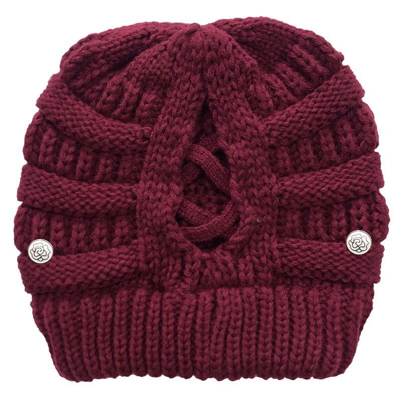 Winter hat for a ponytail - burgundy