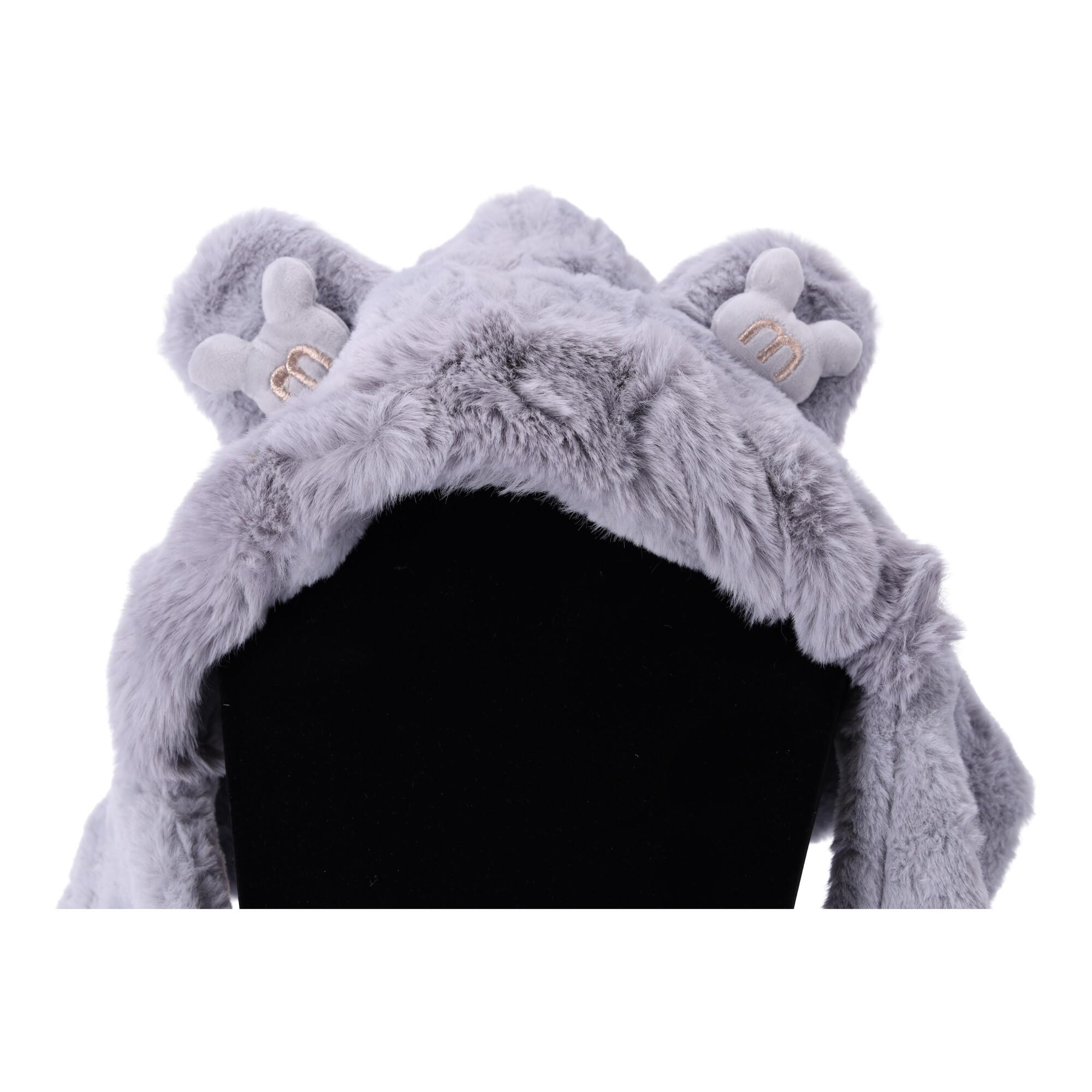 Children's plush hat with a scarf and 3in1 gloves for children from 2 to 12 years old - gray