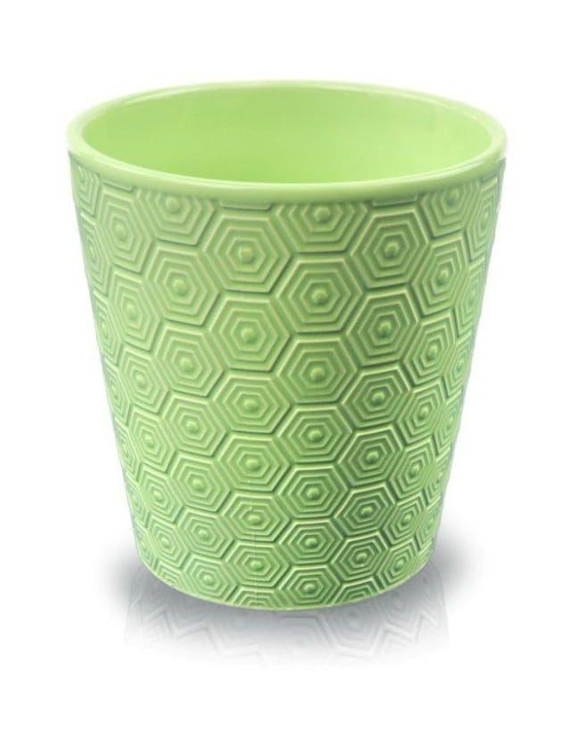 Okrągła doniczka / donica z ceramiki nieszkliwionej - zielona - kolekcja BASIC