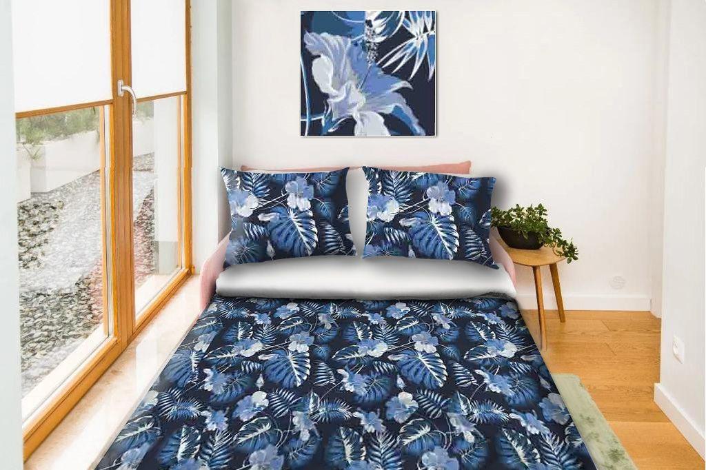 Cotton bed linen set 160x200 cm - navy blue monstery