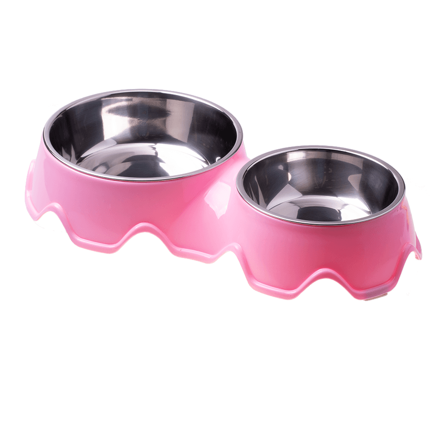 Podwójna miska ze stali nierdzewnej dla psa / kota - różowa