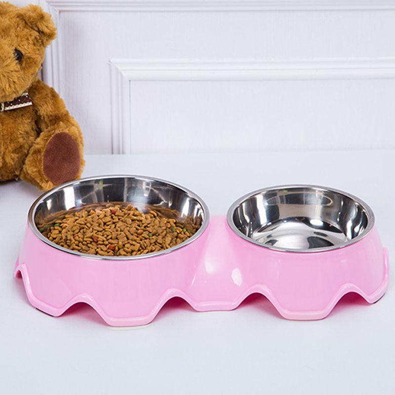Podwójna miska ze stali nierdzewnej dla psa / kota - różowa