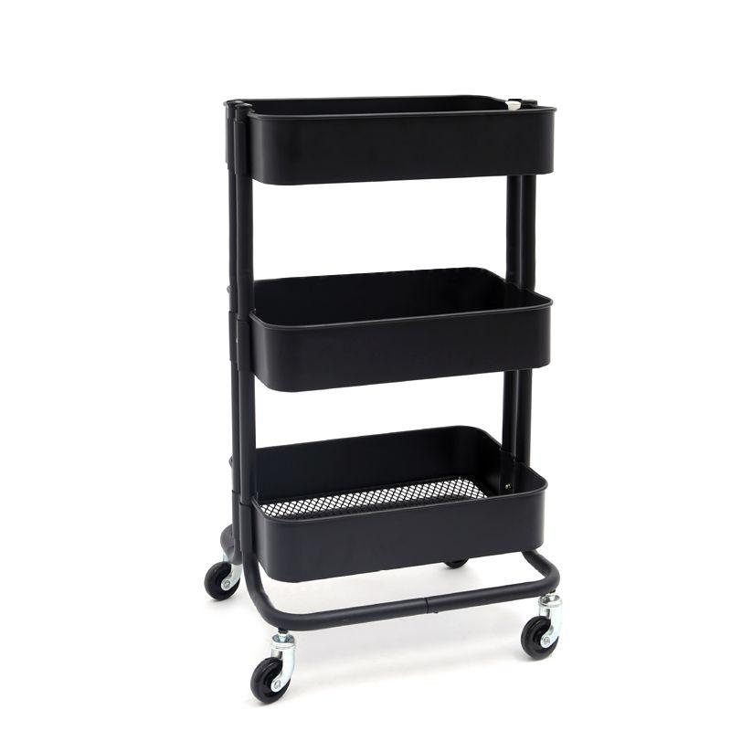 Multifunctional cabinet on wheels with three capacious shelves - black
