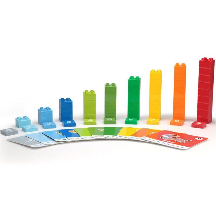 A set of 56 blocks for learning to count with 10 cards for learning the basics of counting