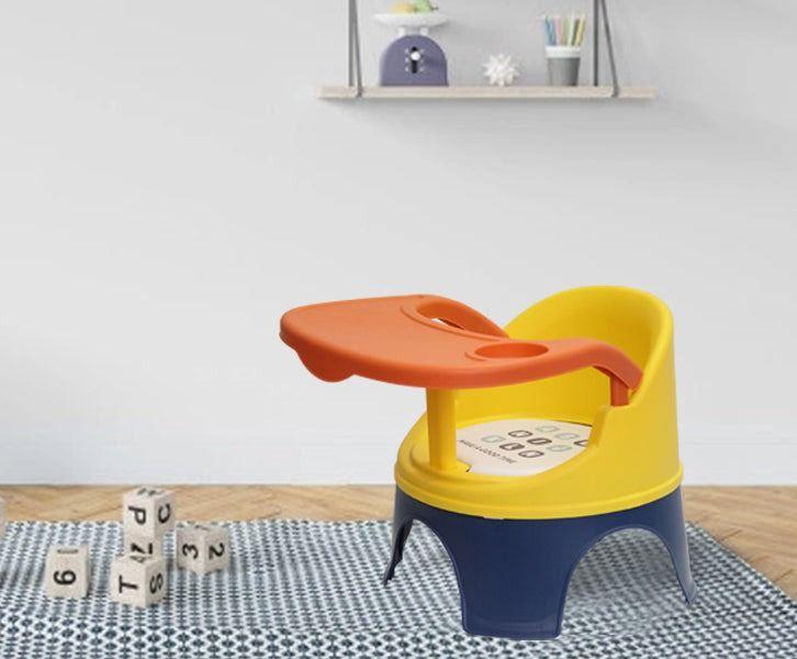 Portable baby chair for feeding and playing - yellow and navy blue