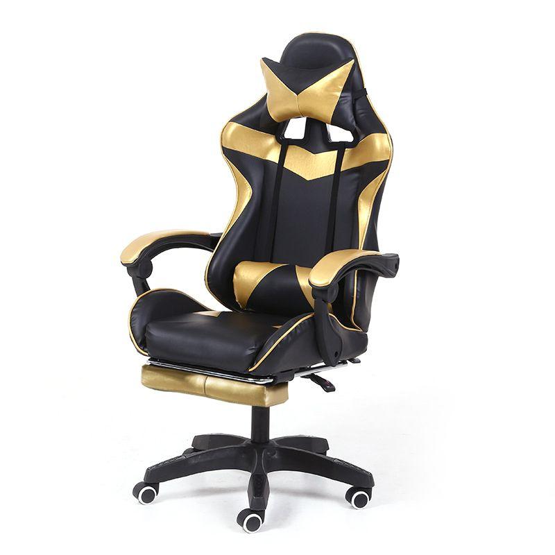 Fotel komputerowy / gamingowy z podnóżkiem – czarno-złoty