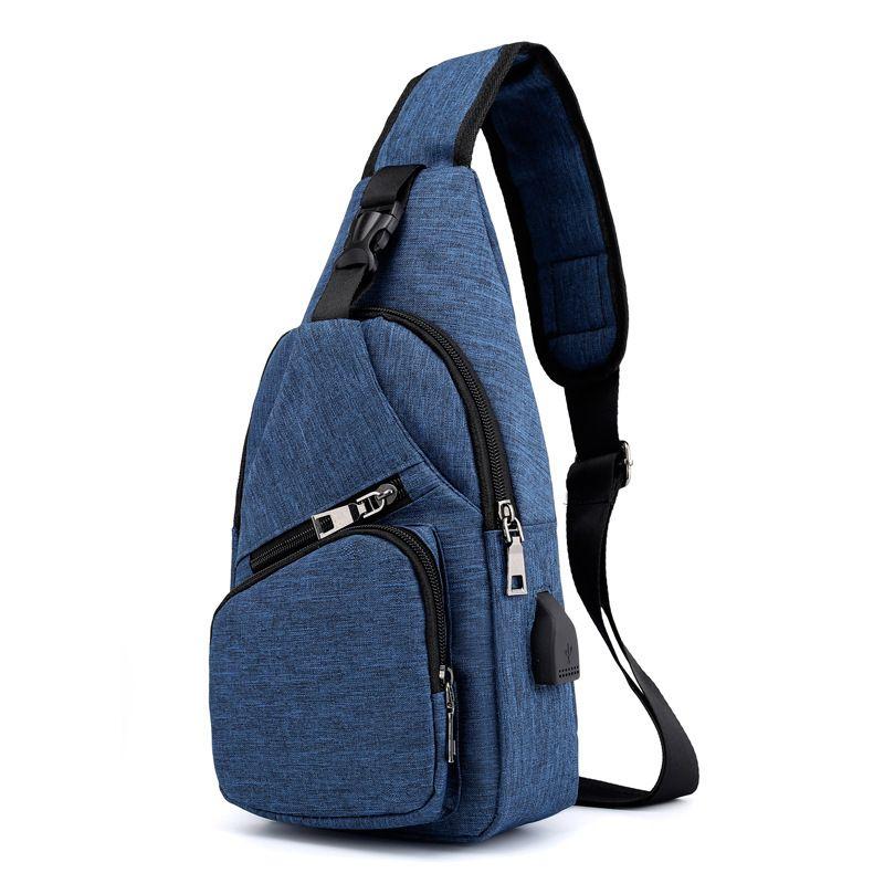 Sportowy plecak na jedno ramię, nerka z USB- niebieski