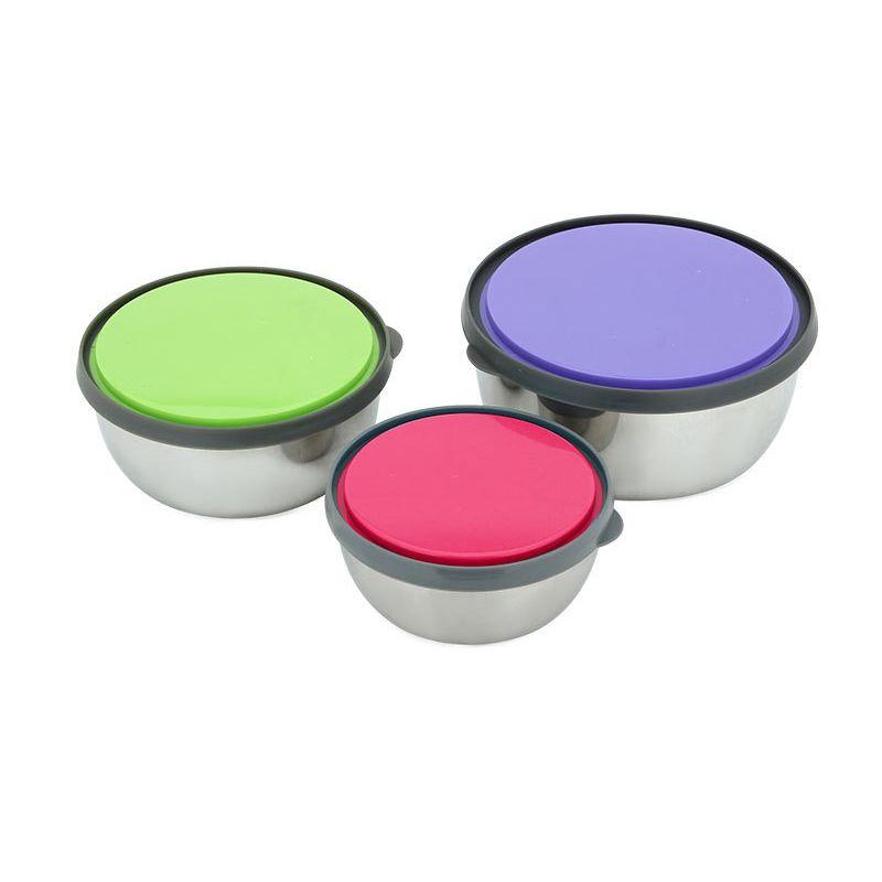 Set of 3 bowls with lids (stainless steel)